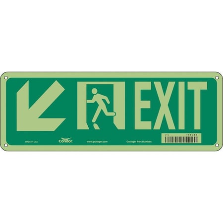 Condor Exit Sign, Plastic, 14" W, 5" H, EXIT, Green, White 480L28