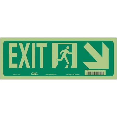 Condor Exit Sign, Vinyl, 14" W, 5" H, EXIT, Green, White 480L31