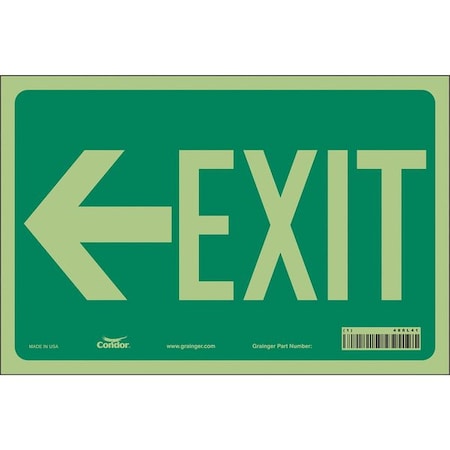 Condor Exit Sign, Vinyl, 12" W, 8" H, EXIT, Green, White 480L41