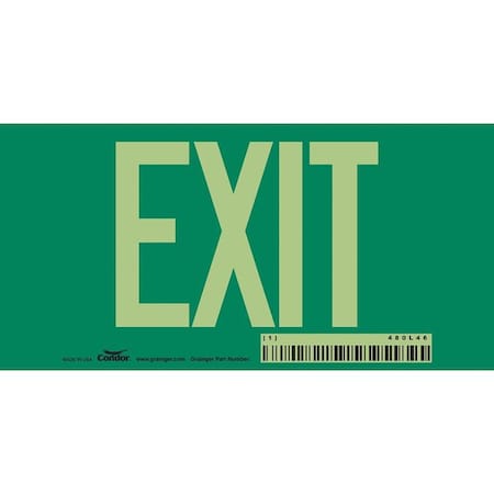 Condor Exit Sign, Vinyl, 6" W, 3" H, EXIT, Green, White 480L46