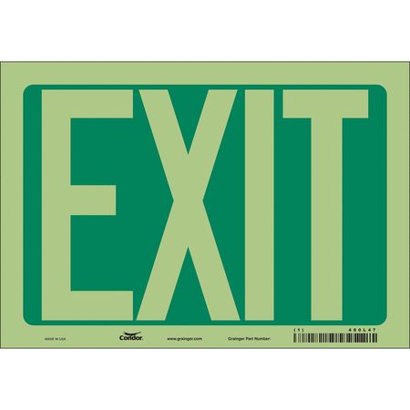 CONDOR Exit Sign, English, 10" W, 7" H, Vinyl, Green, White 480L47