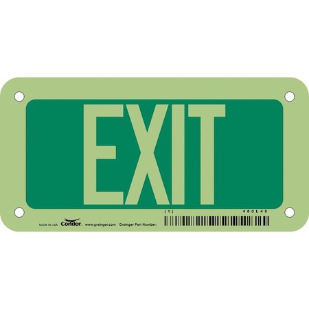Condor Exit Sign, Plastic, 6" W, 3" H, EXIT, Green, White 480L49