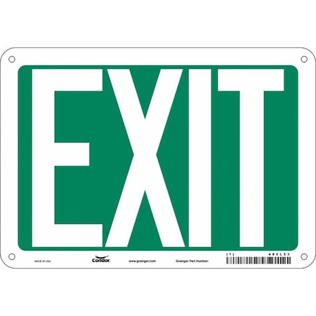 Condor Exit Sign, Plastic, 10" W, 7" H, EXIT, Green, White 480L53