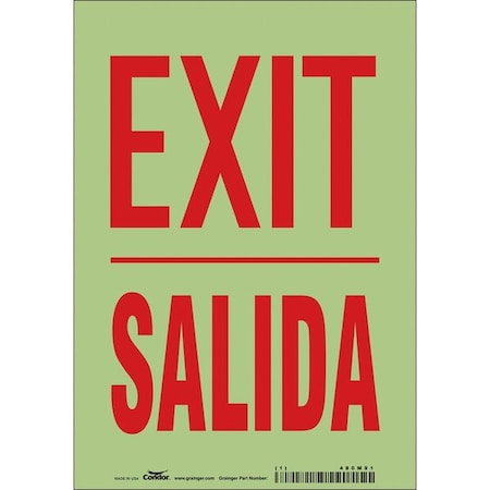 Condor Exit Sign, Vinyl, 7" W, 10" H, Exit/Salida, White 480M91