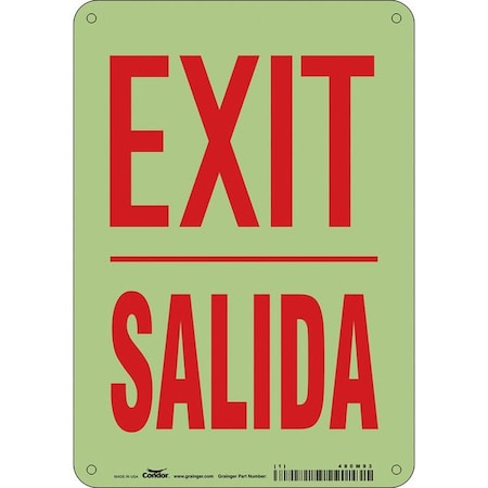 Condor Exit Sign, Plastic, 7" W, 10" H, Exit/Salida, White 480M93