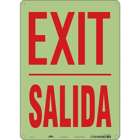 Condor Exit Sign, Plastic, 10" W, 14" H, Exit/Salida, White 480M94