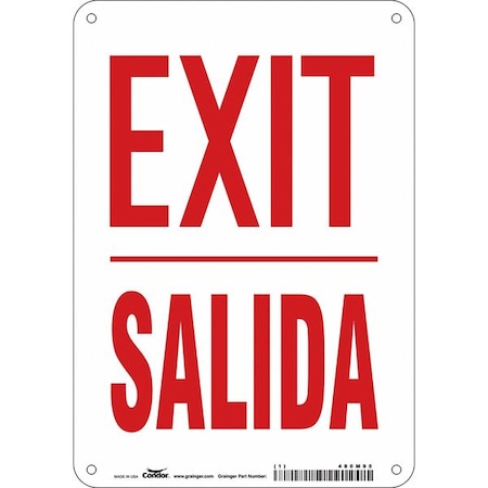 Condor Exit Sign, Plastic, 7" W, 10" H, Exit/Salida, White 480M95