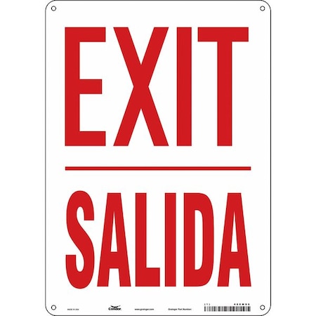 Condor Exit Sign, Plastic, 10" W, 14" H, Exit/Salida, White 480M96