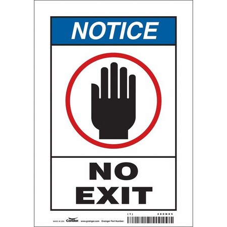 Condor Exit Sign, Vinyl, 7" W, 10" H, No Exit., White 480N85