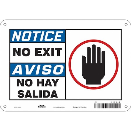 Condor Exit Sign, Plastic, 10" W, 7" H, No Exit/No Hay Salida, White 480N89