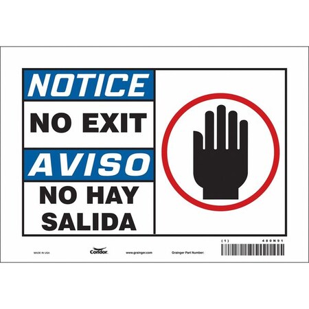 Condor Exit Sign, Vinyl, 10" W, 7" H, No Exit/No Hay Salida, White 480N91