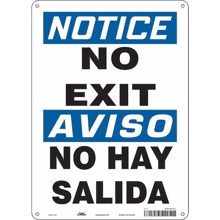 Condor Exit Sign, Aluminum, 10" W, 14" H, No Exit/No Hay Salida, White 480N94