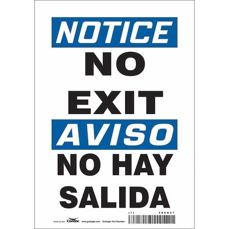 Condor Exit Sign, Vinyl, 7" W, 10" H, No Exit/No Hay Salida, White 480N97