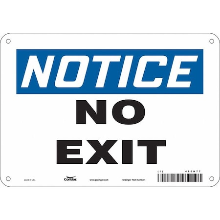 Condor Exit Sign, Plastic, 10" W, 7" H, No Exit, White 480N77
