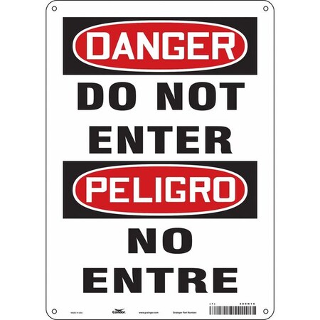 Condor Safety Sign, Aluminum, 10 in W, 14 in H, DO NOT ENTER/NO ENTRE, White 480N16