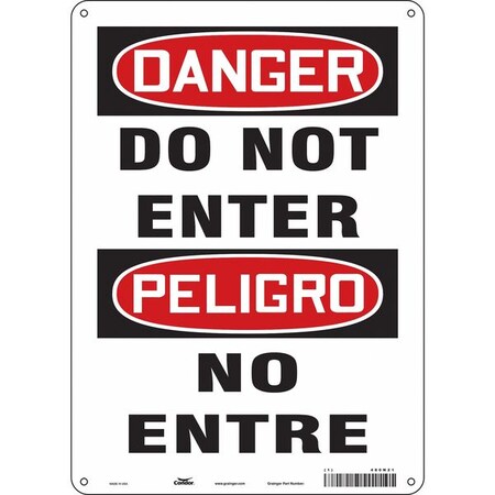 Condor Safety Sign, Polyethylene, 10 in W, 14 in H, DO NOT ENTER/NO ENTRE, White 480N21