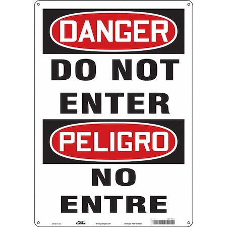 Condor Safety Sign, Polyethylene, 14 in W, 20 in H, DO NOT ENTER/NO ENTRE, White 480N22