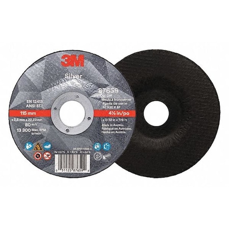 3M Depressed Center Cut-Off Wheel, Type 27, 4 1/2 in Dia, 0.0938 in Thick, 7/8 in Arbor Hole Size 87659