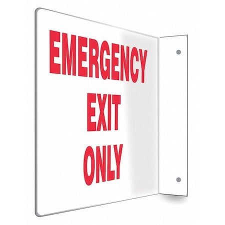 Condor Exit Sign, Plastic, 12" W, 8" H, Emergency Exit Only, White 480W72