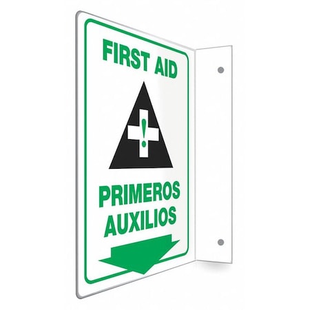 Condor FIRST AID/PRIMEROS AUXILIOS, 9 in W x 12 in H, L-Shape Projection, PETG, 480W57 480W57