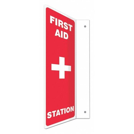 Condor No Header, FIRST AID STATION, 4 in W x 12 in H, L-Shape Projection, PETG 480W58