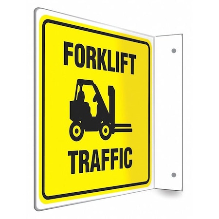 Condor High Visibility Safety Sign, 8 in H, 8 in W, PETG, L-Shape Projection, English, 480W62 480W62
