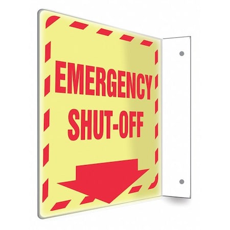 Condor EMERGENCY SHUT-OFF, 8 in W x 8 in H, L-Shape Projection, PETG, 480X83 480X83