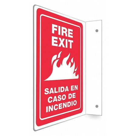 Condor High Visibility Safety Sign, PETG, 9 in W, 12 in H, FIRE EXIT/SALIDA EN CASO DE INCENDIO, Red 480X14