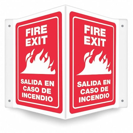 Condor High Visibility Safety Sign, PETG, 14 in W, 12 in H, FIRE EXIT/SALIDA EN CASO DE INCENDIO, Red 480Y95