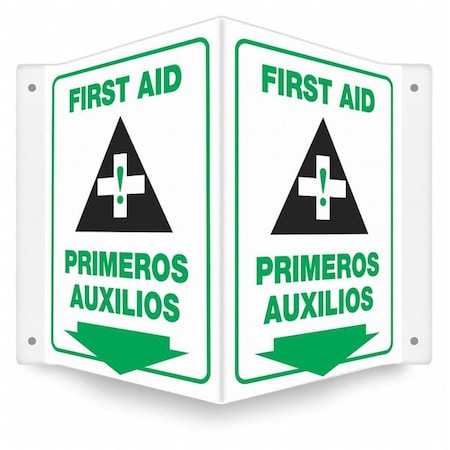 Condor FIRST AID/PRIMEROS AUXILIOS, 14 in W x 12 in H, V-Shape Projection, PETG, 480Y38 480Y38