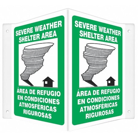 Condor High Visibility Safety Sign, 12 in Height, 14 in Width, PETG, V-Shape Projection, English, Spanish 480Z90