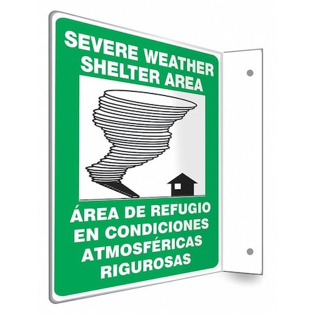 Condor High Visibility Safety Sign, 12 in Height, 9 in Width, PETG, L-Shape Projection, English, Spanish 480Z91