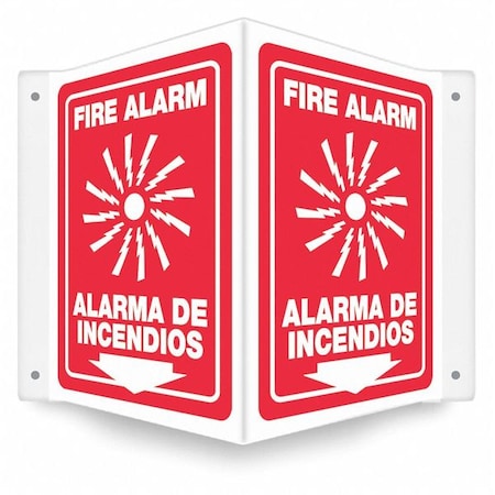 Condor High Visibility Safety Sign, 12 in Height, 14 in Width, PETG, V-Shape Projection, English, Spanish 480Z16