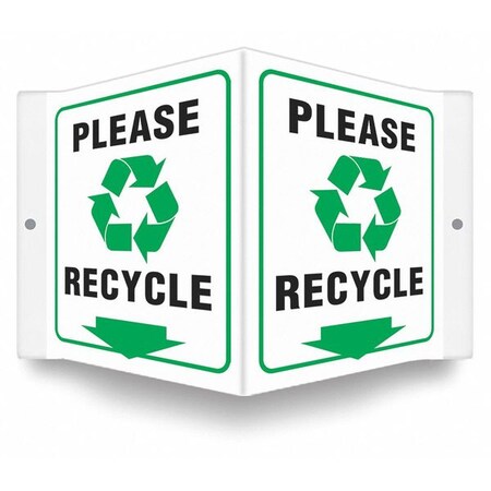 Condor PLEASE RECYCLE, 8 1/2 in W x 6 in H, V-Shape Projection, PETG, 480Z67 480Z67