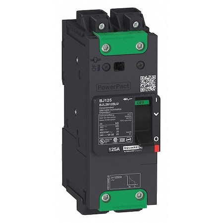 Square D Molded Case Circuit Breaker, BDL Series, 110A, 2 Pole, 347/600V AC, 25kA at 240V AC BDL26110LU