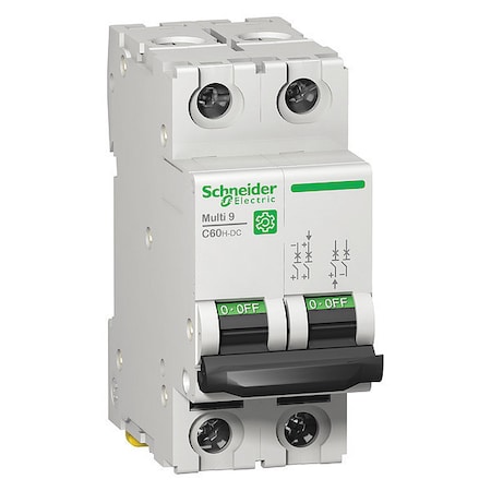 Schneider Electric Miniature Circuit Breaker, C60H-DC Series, 40A, 2 Pole, Not Rated, 5kA at 500V DC, D Curve M9U31240