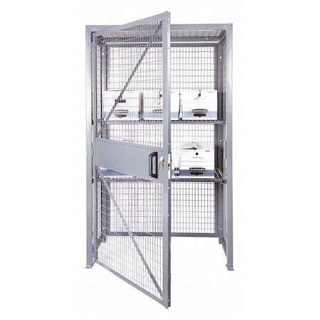 FOLDING GUARD Bulk Storage Locker, 48 in W, 36 in D, 84 in H, 2 Shelves, 1 Doors, Steel Wire, Assembled LPC-4836-7