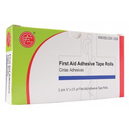 Zoro Select First Aid Tape, Wt, 1/2" Wx2-1/2 yd. L, PK2 9999-0201