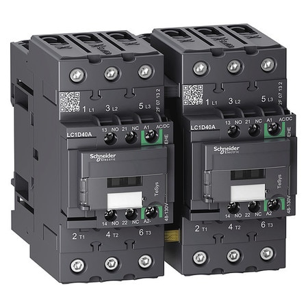 SCHNEIDER ELECTRIC IEC Magnetic Contactor, 3 Poles, 48 to 130 V AC/DC, 40 A, Reversing: Yes LC2D40AEHE