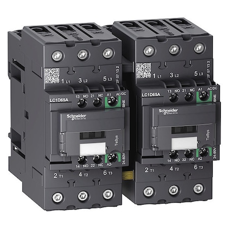 SCHNEIDER ELECTRIC IEC Magnetic Contactor, 3 Poles, 24 to 60 V AC/DC, 65 A, Reversing: Yes LC2D65ABNE