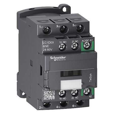Schneider Electric IEC Magnetic Contactor, 1NC/1NO, 24V-60V AC/DC, 3 P, Non-Reversing, Screw Clamp LC1D09BNE
