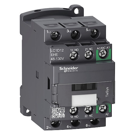 Schneider Electric IEC Magnetic Contactor, 1NC/1NO, 48V-130V AC/DC, 3 P, Non-Reversing, Screw Clamp LC1D12EHE