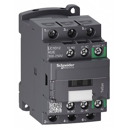 Schneider Electric IEC Magnetic Contactor, 1NC/1NO, 100V-250V AC/DC, 3 P, Non-Reversing, Screw Clamp LC1D12KUE