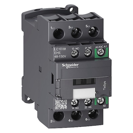 Schneider Electric IEC Magnetic Contactor, 1NC/1NO, 48V-130V AC/DC, 3 P, Non-Reversing, Screw Clamp LC1D38EHE