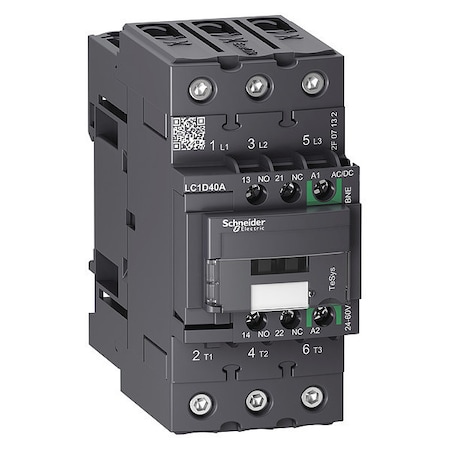 Schneider Electric IEC Magnetic Contactor, 1NC/1NO, 24V-60V AC/DC, 3 P, Non-Reversing, Screw Clamp LC1D40ABNE
