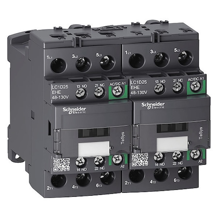 Schneider Electric IEC Magnetic Contactor, 1NC/1NO, 48V-130V AC/DC, 3 P, Reversing, Screw Clamp LC2D25EHE