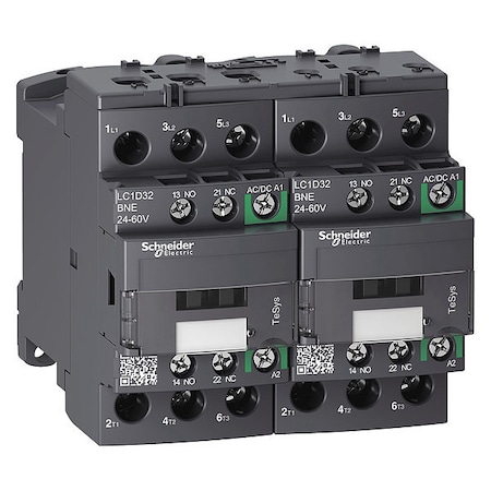 Schneider Electric IEC Magnetic Contactor, 1NC/1NO, 24V-60V AC/DC, 3 P, Reversing, Screw Clamp LC2D32BNE