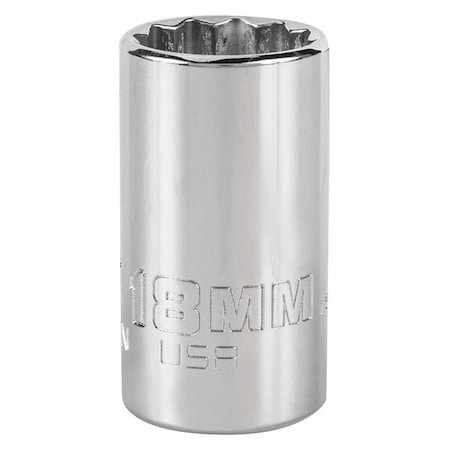 Proto 1/2 in Drive, Triple Square Metric Socket, 12 Points, Steel, Chrome, 18 mm J5418MN