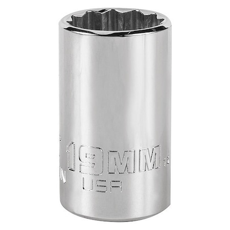 Proto 1/2 " Drive, 19mm Triple Square Metric, Socket, 12 Points, Steel, Chrome, 19 mm J5419MN