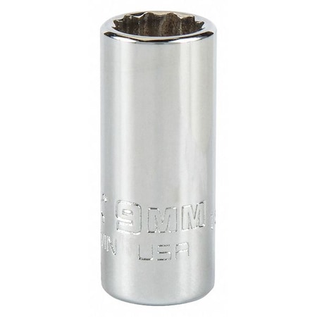 Proto 1/4 in Drive, Triple Square Metric Socket, 12 Points, Steel, Chrome, 9 mm J4709MN